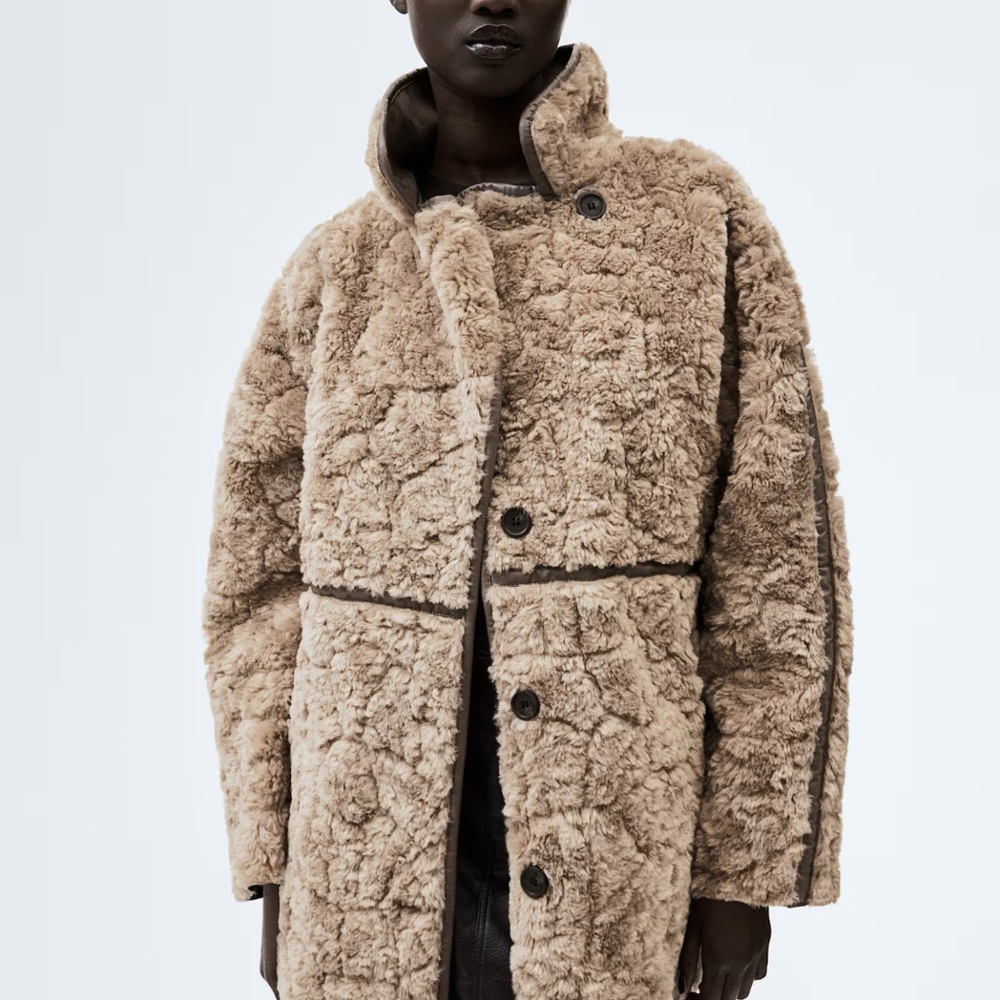Women's Tan Shearling Coat - Picture 2 of 4